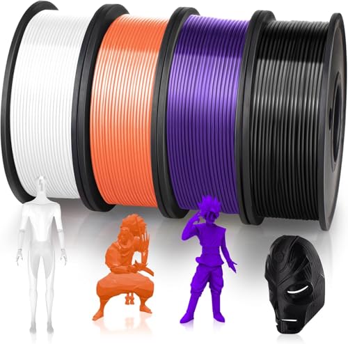 PLA 3D Printing Filament 1.75mm, 250g×4 Spools, PLA Filament Bundle 4 Colors, 1Kg in Total, 3D Printer Filament Dimensio