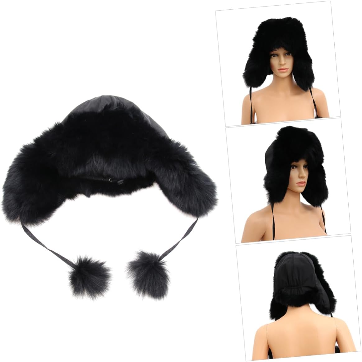 Plush Fur Hat for Women Girls, Black Winter Warm Keeping