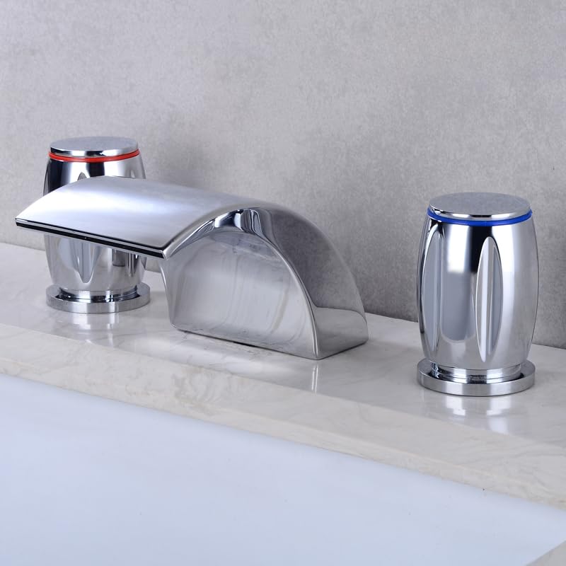 Robinet lavabo trois trous cascade en trois pièces avec double poignée