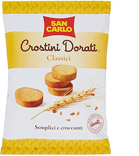 14x San Carlo Crostini Dorati Salzgebäck salziger Snack knuspriger Crouton 75g Winzige Scheiben geröstetes und gebratenes Brot 100% Italienisches Produkt Cover