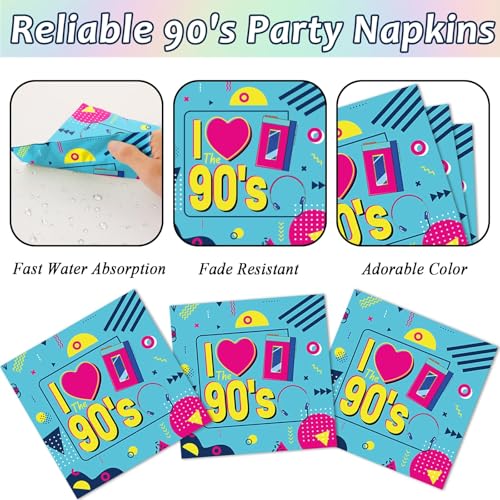 Image of CHUNNIN 200Pcs 90's Party Paper Plates and Napkins for 50 Guests | Durable Paper Material, I Love The 90s Theme Birthday Party, Disposable Dessert Tableware, 90's Mix CD Party Decorations