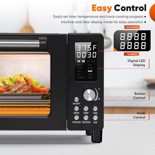 Nuwave Bravo Pro Convection Air Fryer Toaster Oven Combo, 2025 New and Improved, 10-in-1, 50°-450°F Temp Controls, Quick & Even Crisp Technology, 21Qt Capacity, Black, PFAS Free