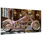 JOOZ Large Diamond Painting Kits for Adults - 5D Motorcycle Diamond Art Kits for Adults, DIY Full Drill Pink Motorcycle Diamond Painting, Gem Painting Kit for Home Wall Decor 27.5 X 15.7 Inch