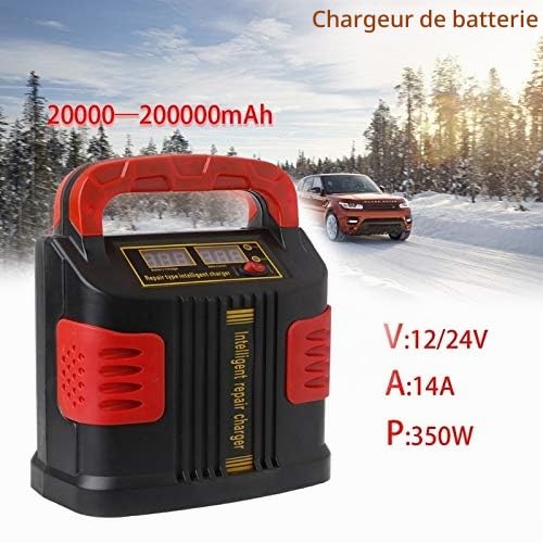 Booster Batterie Voiture,Booster Batterie Automobile Chargeur de Batterie 350W 14A Adjust Bornes Chargeur de Batterie 12V-24V Voiture Jump Starter Portable