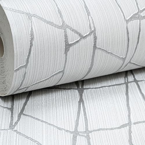 SOPHIE LAURENCE Delia Wallpaper - Grey Textured Geometric Vinyl, Heavyweight, Scrubbable, Peelable - 0.53m x 10.05m Roll - Ideal for Any Room, Modern Style, Made in Italy