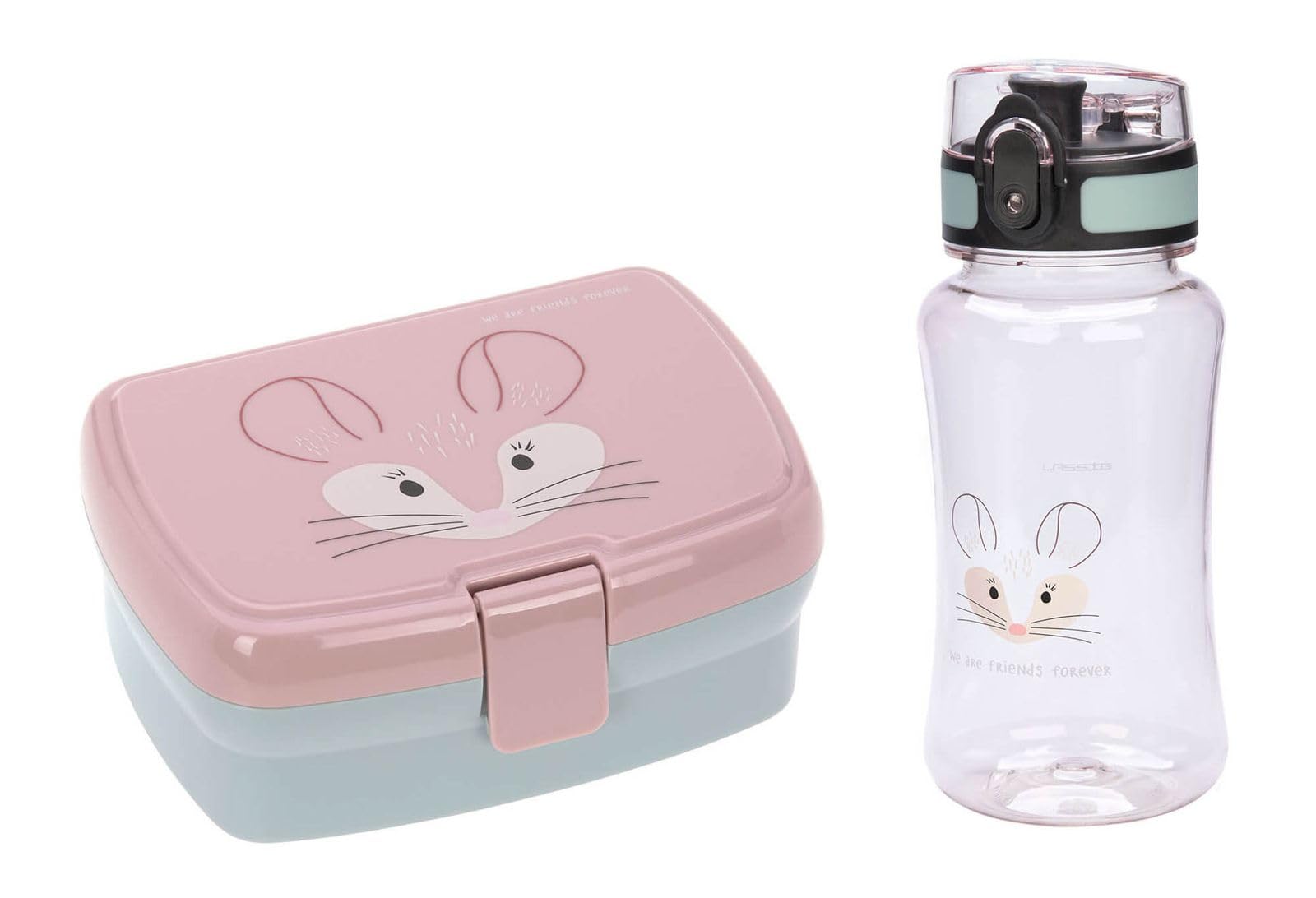 LÄSSIG Brotdose & Trinkflasche Set - Lunch Set mit Lunchbox und Trinkflasche (460 ml)/About Friends Chinchilla