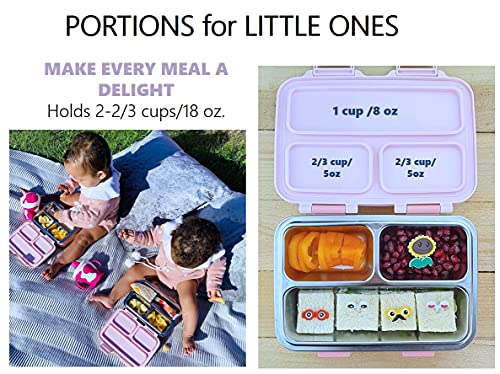 Unicorn Stainless Steel Lunch Box For Baby Or Toddlers Girls, Insulated Mini Bento, 3 Eco Metal Portion Sections Leakproof Lid, Pre-School Daycare Lunches And Kids Snack Container, Purple #TOP4