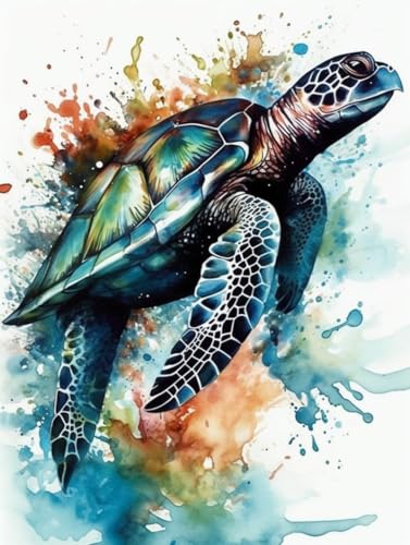 Generic Watercolor Sea Turtle Cross Stitch Kits for Beginners Pattern Stamped Cross-Stitch Supplies Needlework DIY 11CT 3 Strands Cotton Thread Printed DIY Needlepoint Kits 40×50cm (CY179)