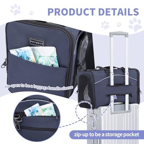 Petsfit Transporttasche Katze & Hundetasche Flugzeug | Flugtasche für Hunde & Transportbox Katze | Flugtaugliche Haustiertasche | Sicherer Transport in Auto, Flugzeug und Bahn, S/Blau