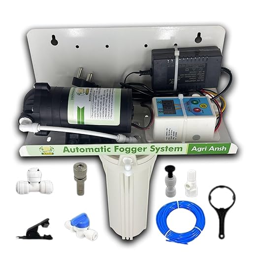 Agriansh High-Pressure Water Misting System Kit with 100GPD 24V Pump – Outdoor Cooling & Garden Irrigation – 135 PSI Fogger with Timer, Nozzles, Pipe, Connectors & More (15M Tube)