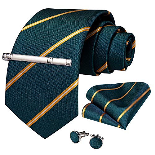 Image of DiBanGu Mens Striped Tie Silk Woven Necktie and Pocket Square Cufflinks Tie Clip Set Wedding Business Formal Gift Tie for Men