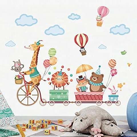 Arquiel Animal Circus Wall Decals Giraffe Riding a Bike Wall Stickers Wall Decor for Kids Bedroom Living Room Nursery Playroom Cover