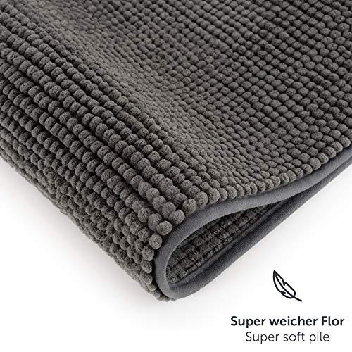 Blumtal Badmatten chenille - antislip badmat, zachte badmat, badkamertapijt, Antraciet, 50x80 cm - Image 6