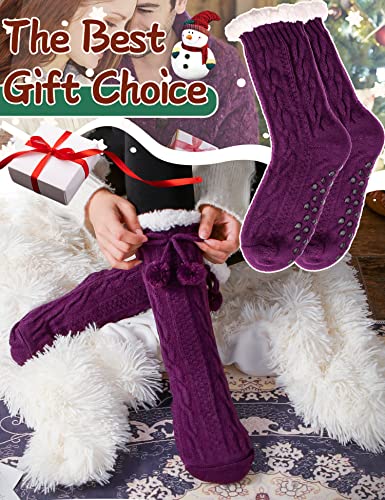 Ebmore Slipper Fuzzy Socks For Women Fluffy Cozy Cabin Winter Warm Soft Fleece Comfy Thick Christmas Stocking Stuffer With Grips(Purple) #TOP5