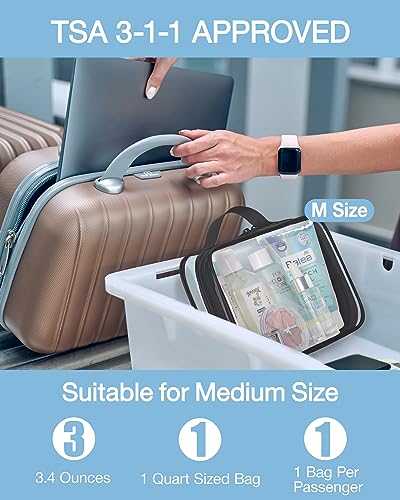 Image of BAGSMART Clear Toiletry Bag with Handle 2-Pack TSA Approved, Black | Water-resistant Travel Toiletry Bag, Carry On Travel Accessories Bag, Airport Airline Quart Size Bags Women Men, Makeup Bag
