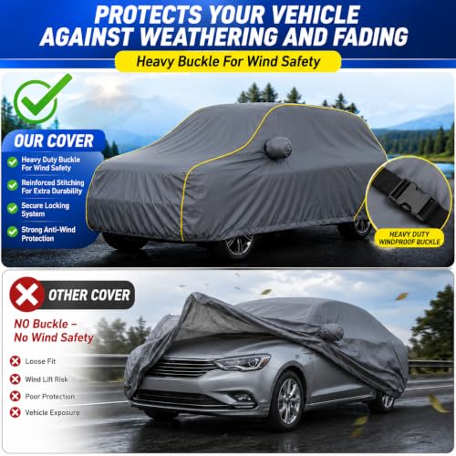 Image of Waterproof Car Cover for Amaze | Soft Cotton Lining Heavy Duty Triple Stitched Heat Resistant Outdoor Cover Comes with Mirror and Antenna Pocket Full Bottom Elastic (Zig Zag Grey)