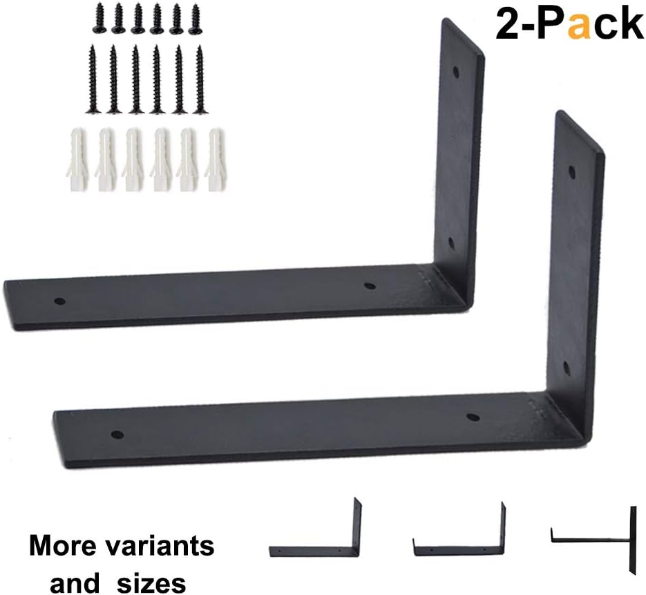 QLLY 2 Pack Iron Wall Shelf Brackets, Forged Rustic Salvaged Metal Shelf Support, Modern Decorative Bracket for Floating Shelf Storage (L-Shape Medium)