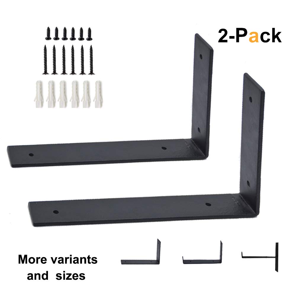 QLLY 2 Pack Iron Wall Shelf Brackets, Forged Rustic Salvaged Metal Shelf Support, Modern Decorative Bracket for Floating Shelf Storage (L-Shape Medium)