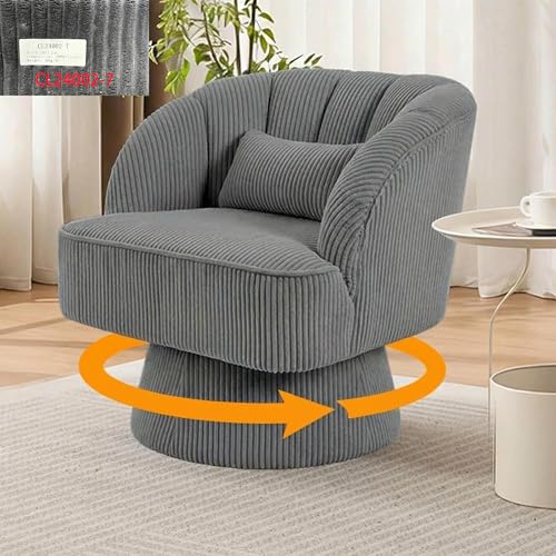 GarveeHome Modern 360° Swivel Velvet Barrel Accent Armchair – Striped Backrest & Plush Padding, Comfy Round Lounge Chair for Living Room, Bedroom, Reading Nook