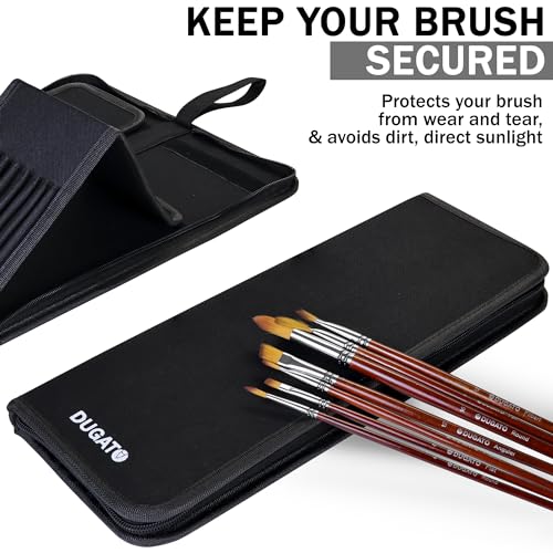 Image of DUGATO Long Brush Holder & Organizer, Canvas Case 5.7 x 14.8 in, Black | 15 Slots Zipper Paint Brush Case for Brushes up to 13 in Length, Artist Long Handle Brush Art Case (Brush Not Included)