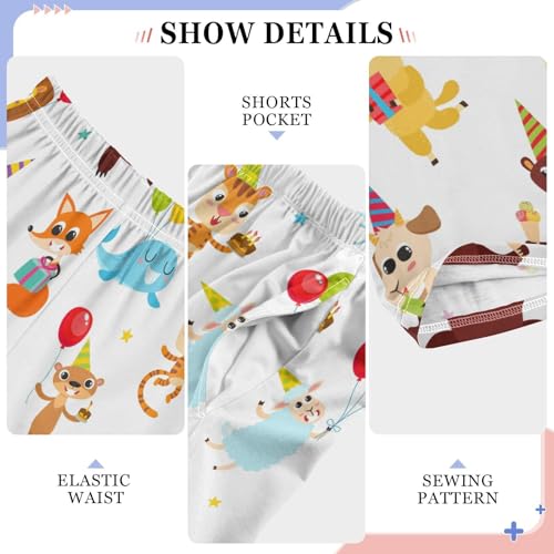 Happy Birthday Elephant Zebra Boys Long Pants Soft Trousers Elastic Waist Kids Lounge Bottoms with Pockets S-XL4