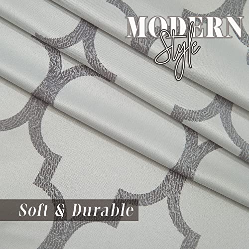 Elegant Comfort Moroccan Trellis Print, Jaquard Look Curtain Panels With Attached Pleated Valance, With 2Inch Rod Pocket For Bedroom, Living Room (54 X 84-Inches Long, Set Of 2), Silver #TOP2