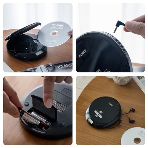 Image of Coby Portable Bluetooth CD Player with FM Radio & Headphones, Rechargeable Anti-Skip Discman with MP3 Playback, AUX Input, Super Bass, Compact Retro Music Player for Home, Car, and Travel - Black