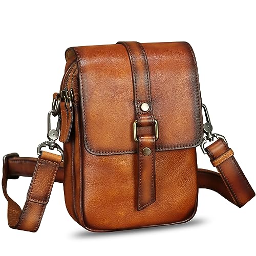 Genuine Leather Phone Purse for Women Vintage Leather Cell Phone Pouch Mini Small Shoulder Bag Crossbody Bag with Strap