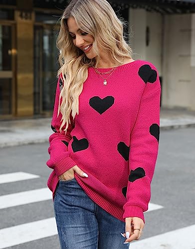 Women's Pullover Sweaters Long Sleeve Crew Neck Cute Multi-Hearts Knitted Casual Sweater2