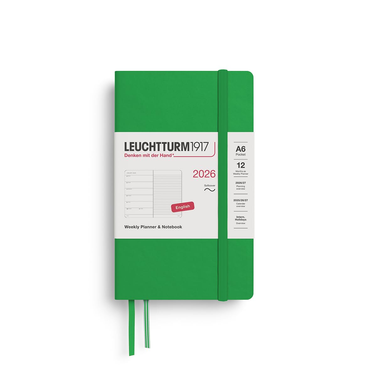 LEUCHTTURM1917 372696 Weekly Planner & Notebook Pocket (A6) 2026, Softcover, 12 Months, Spring Leaf, English