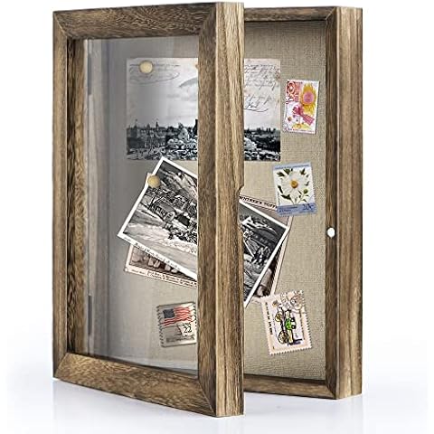 Love-KANKEI 8x10 Shadow Box Frame with Linen Back Picture Memory Box Display Medals for Tabletop or Wall Mount Carbonized Black Cover