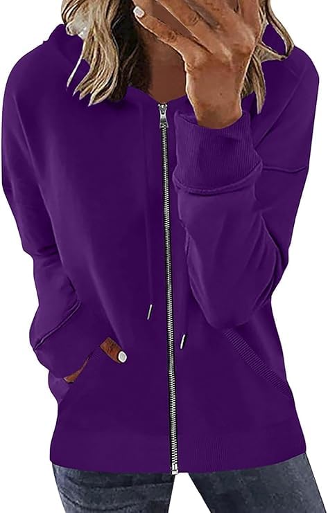 Womens Long Sleeve Open Front Zip Up Hoodies Drawstring Cardigan Hooded Sweatshirt Fashion Sweaters with Pockets
