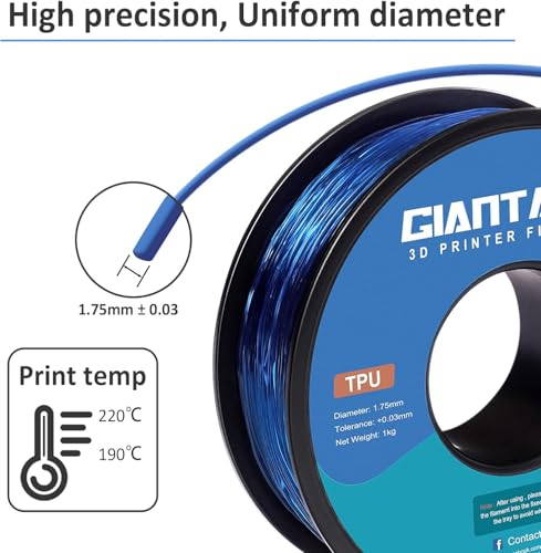 Image of GIANTARM TPU Filament, 2pcs 95A TPU Filament 1.75mm, Dimensional Accuracy + /- 0.03, Flexible Soft 3D Printer Filament 1kg Spool(2.2 lbs), Vacuum Packaging (Blue)