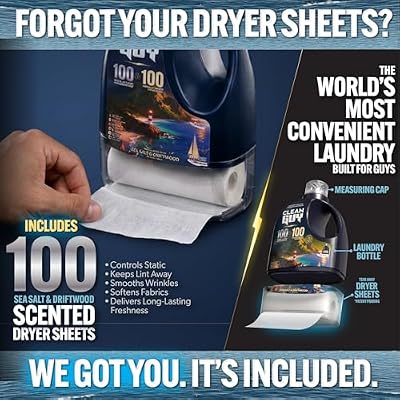 Laundry Detergent with Dryer Sheets | Ocean Fresh Scent, Deep Clean Formula, Softens & Freshens Clothes, Long-Lasting Freshness -Sea salt & Driftwood (100 Loads PLUS 100 Dryer Sheets)