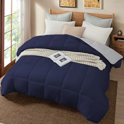 Image of Quilt for All Season 150 GSM Comforter Duvet /Ac Blanket King Size Bed Soft Microfiber Lightweight (90 inch X106 inch Inches) - King Size Bed Comforter - Navy Blue /Silver Grey Color