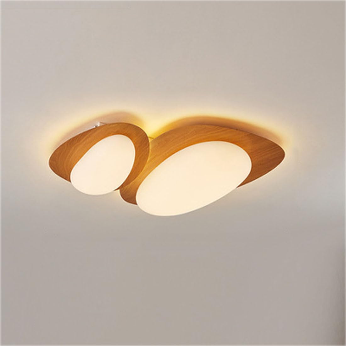 Plafonnier en galets style japonais et bois minimaliste à 2 têtes pour chambre enfant