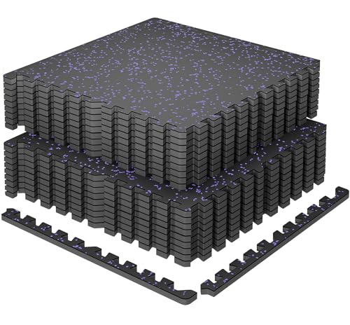 Image of SUPERJARE 0.79'' Extra-Thick Exercise Equipment Mats, 18 Pcs 72 Sq Ft Rubber Top Floor Tiles with High Density EVA Foam, Interlocking Gym Flooring for Home Gym, Protective Workout Mat, Black /Purple