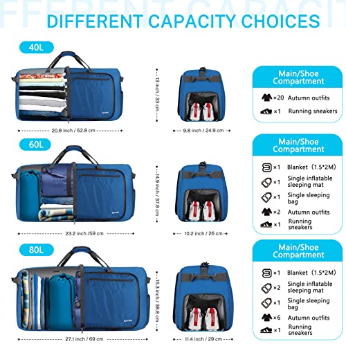 Gonex 80L Packable Travel Duffle Bag Foldable Duffel Bags For Luggage Gym Sports Camping Travelling Cycling Storage Shopping Water & Tear Resistant Deep Blue #TOP3