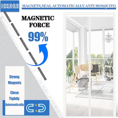 Magnetischer Fliegengitter 80x175cm Stärkere Magneten Fliegenvorhang Magnetvorhang Insektenschutz Balkontür Magnetische Adsorption Faltbar für Balkontür Terrassentür Kellertür Weiß