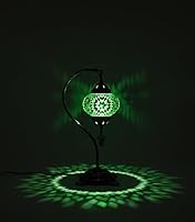 ByTurkishLamps Handcrafted Turkish Mosaic Emerald Green Boho Table Lamp - Authentic Stained Glass Nightstand Light, E14 Socket