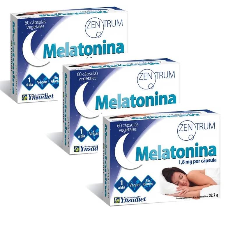 Pack 3 x Melatonina Zentrum Ynsa diet 60 cápsulas vegetales | Complemento para el descanso nocturno y la conciliación del sueño | Rutina de noche cómoda con 3 x 60 cápsulas