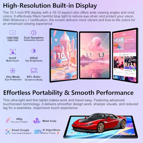 Image of Android 15 Tablet 30GB RAM 128GB ROM 2TB TF, 2026 Electronics Tablets 10 Inch 8000mAh with Keyboard Mouse, 2.0GHz, 5G WiFi, BT 5.0, GMS Certified, Dual Camera, Gemini AI - Metal Black