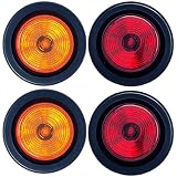 2" Round 9 LED Light Trailer Side Marker Clearance Grommet & Plug Amber/Red (4x, Combo)