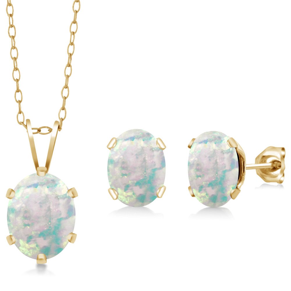 Gem Stone King Oval Pendant and Earrings Jewelry Set For Women | 18K Yellow Gold Plated Silver | Oval 8X6MM and 6X4MM | Gemstone Birthstone | 18 Inch