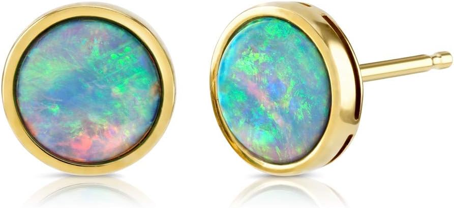 Paul Wright Created Opal Stud Earrings, 10K Yellow Gold, 7mm Round (1.00cttw)