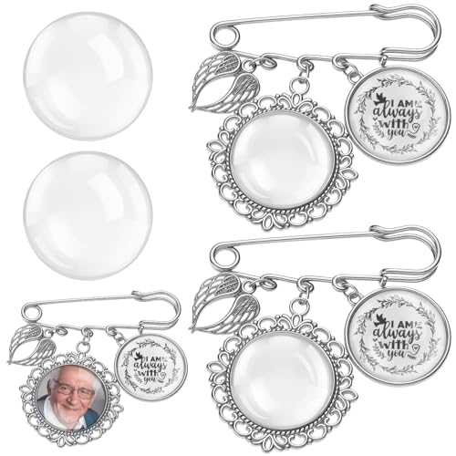 Tondiamo 2 Pcs Wedding Bouquet Photo Charm with Angel Pendant Wing DIY Memorial Pin Remembrance Bridal Bouquet Charm for Wedding Memory Ceremony Mother of Bride or Groom or Flowers (Silver Unique)