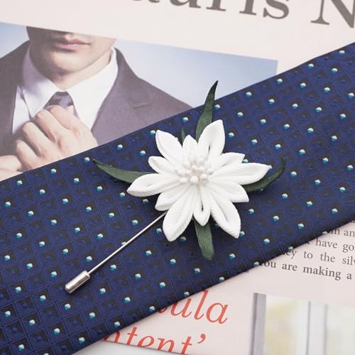 DOTRI 1.9inch EDELWEISS Flower Lapel Pin for Men, Fabric Flower Boutonniere, Handmade Men Suit Accessories, Groom's Pin, Gift for Teacher's Day, Halloween, Wedding2