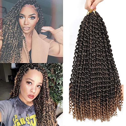 6Pcs/pack Passion Twist Crochet Hair 18 Inch Natural Water Wave Synthetic Braiding Hair Extensions Long Pre Looped Soft Lightweight Bohemian Braids (#T27)