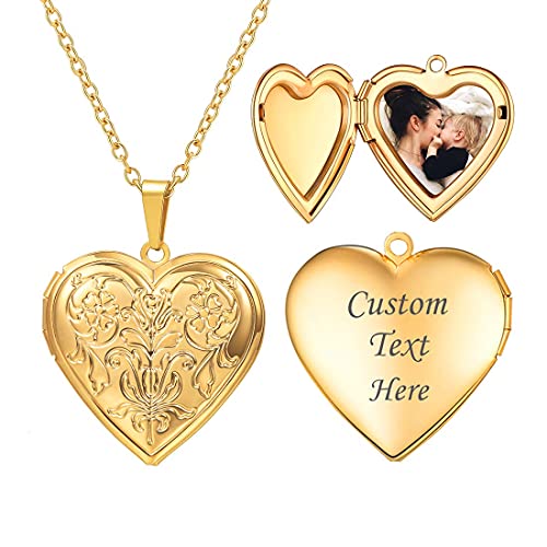 U7 Heart Locket Necklace Personalised Jewellery with Photo Inside Gold