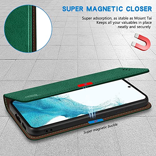 Image of ZZXX for Samsung Galaxy S22 Wallet Case with [RFID Blocking] Card Slot Stand Strong Magnetic Leather Flip Fold Protective Phone Case for Samsung Galaxy S22 Case Wallet(Green-6.1 inch)